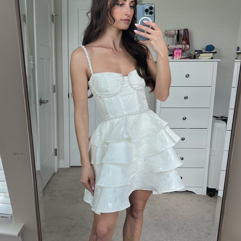 V. Chapman White Ruffled Mini Dress